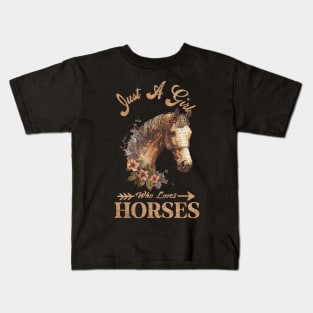 Vintage Retro Just A Girl Who Loves Horses Kids T-Shirt